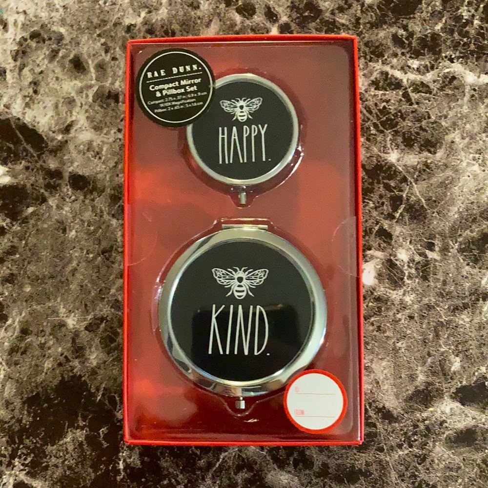 Rae Dunn Compact Mirror & Pillbox Set 🐝 NIB